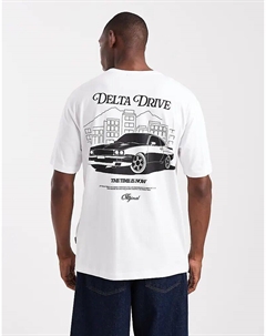 Футболка свободного кроя с принтом сзади, белого цвета Only & sons