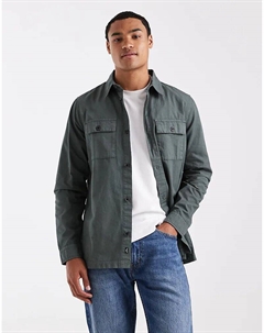 Потертая хлопковая поплиновая кофта на пуговицах темно-зеленого цвета Threadbare