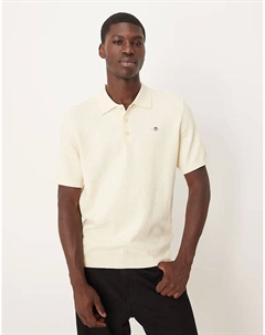 Поло из фактурного хлопка с короткими рукавами кремового цвета Gant