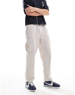 Зауженные льняные брюки с карманами-карго бежевого цвета Jack & jones