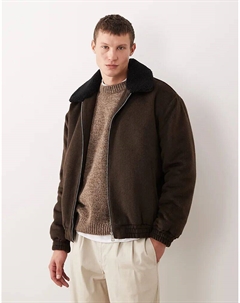 Шерстяная куртка-харрингтон с воротником «борг» коричневого цвета Asos design