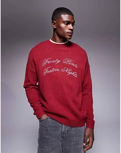 Свободный трикотажный джемпер с надписью Frosty Pints ​​Festive Nights бордового цвета Asos design