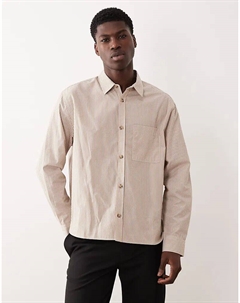 Свободная рубашка в полоску с разрезом по низу бежевого цвета от Asos design