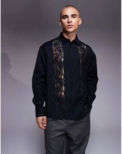 Свободная рубашка с кружевной вставкой черного цвета Asos design