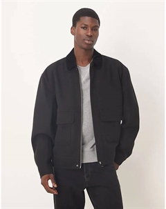 Куртка с контрастным воротником из искусственной шерсти черного цвета Asos design