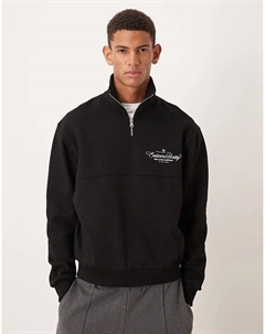 Толстовка свободного кроя с застежкой-молнией на четверть часа и текстовым принтом в антрацитовом цвете Asos design