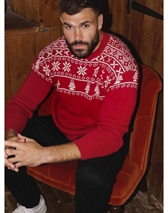 Хлопковый джемпер с воротником-водолазкой в стиле фэр-айл, Red The little tailor