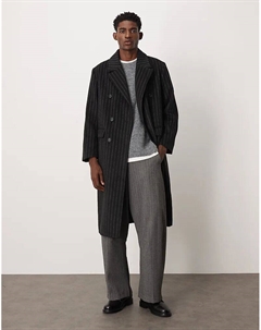 Длинное пальто свободного кроя в тонкую полоску из искусственной шерсти черного цвета Asos design