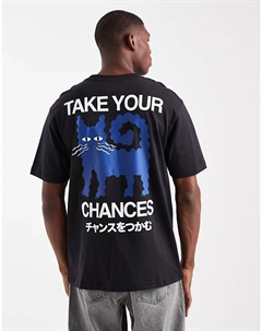 Футболка свободного кроя с принтом на спине «Chans» черного цвета Only & sons