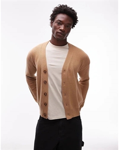 Кардиган свободного кроя из смеси мериносовой шерсти бежевого цвета с логотипом на спине Cat wwr