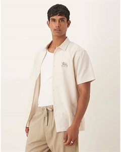 Рубашка классического кроя с вышивкой на груди бежевого цвета Asos design