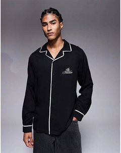 Рубашка классического кроя с окантовкой и вышивкой на груди черного цвета Asos design