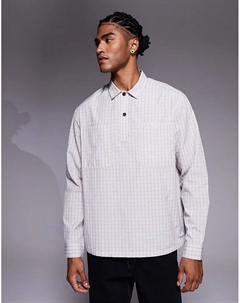 Свободная рубашка через голову в бежевую клетку Asos design