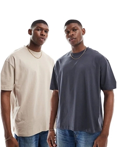 Набор из 2 футболок свободного кроя Essentials в антрацитовом и песочном цветах Asos design