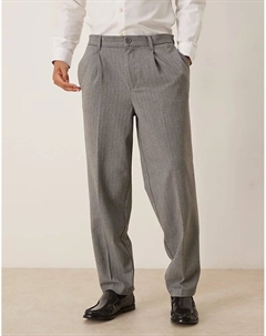 Зауженные брюки свободного кроя из шерстяной ткани со складками серого цвета от Asos design