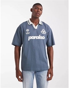 Рубашка-поло свободного кроя серого цвета с принтом «Параисо» Asos design