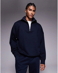 Свободный свитшот с заниженной линией плеч и четвертной молнией темно-синего цвета Asos design