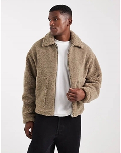 Куртка Харрингтон Borg в каменном цвете Asos design