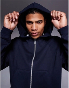 Толстовка свободного кроя с капюшоном премиум-класса из плотной ткани с застежкой-молнией плотностью 400 г/м², темно-синего цвета Asos design