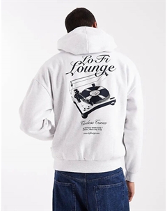 Толстовка свободного кроя с принтом лофи на спине, светло-серого цвета Only & sons