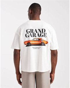 Футболка свободного кроя свободного кроя с принтом винтажного автомобиля в бежево-белом цвете Asos design