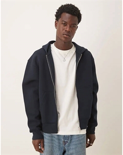 Плотная свободная толстовка с капюшоном на молнии из ткани в стиле «дайвинг» темно-синего цвета Asos design