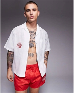 Рубашка Revere из льна с красной вышивкой на груди Asos design