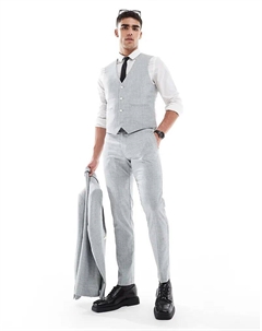 Узкие свадебные брюки из меланжевой фактуры зеленого шалфея Asos design