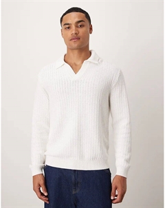 Трикотажная рубашка-поло с открытым воротником белого цвета Mango