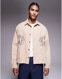 Рубашка с вышивкой и двойными карманами в камне Asos design