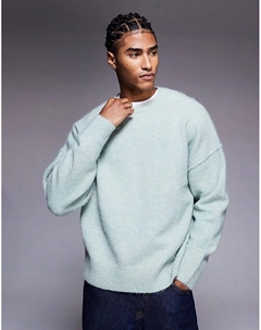 Свободный трикотажный джемпер с круглым вырезом из смеси шерсти шалфейного цвета Asos design