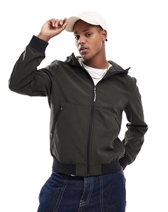 Куртка-бомбер с капюшоном и мягкой отделкой на молнии, темно-зеленого цвета Only & sons