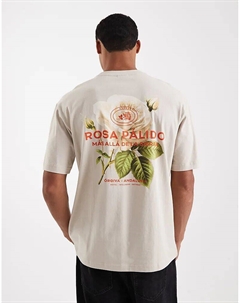 Футболка свободного кроя с принтом розы на спине бежевого цвета Only & sons