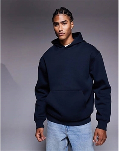 Плотная свободная толстовка с капюшоном из ткани в стиле «дайвинг» темно-синего цвета Asos design