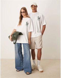 Футболка унисекс оверсайз с принтом «Улыбка» белого цвета Asos design