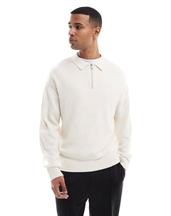 Трикотажное поло большого размера с четвертной молнией кремового цвета Jack & jones