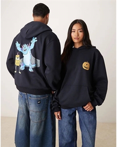 Свободная толстовка с капюшоном Disney Pixar на Хэллоуин с принтами «Корпорации монстров» в темно-синем цвете Asos design