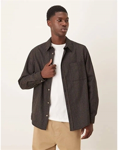 Свободная рубашка с карманом в темно-синюю и коричневую полоску Asos design