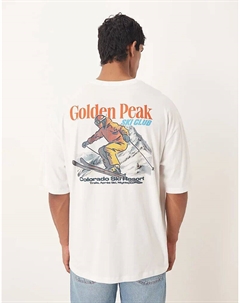 Футболка свободного кроя с принтом в виде лыжных видов спорта белого цвета Asos design