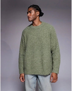 Супер свободный трикотажный джемпер с круглым вырезом в меланжевом цвете шалфейного зеленого цвета Asos design