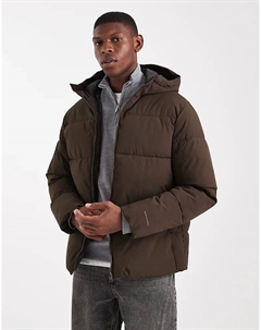 Куртка-пуховик с капюшоном коричневого цвета Jack & jones