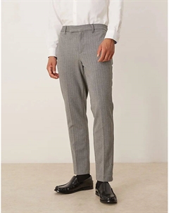 Зауженные брюки с узором «ёлочка» из шерстяного имитатора серого цвета Asos design