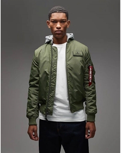 Куртка-бомбер MA-1 от зеленого цвета с капюшоном Alpha industries