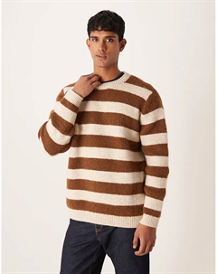 Свободный трикотажный джемпер с круглым вырезом в коричнево-бежевую полоску Asos design