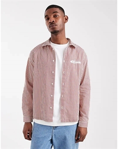 Рубашка классического кроя в полоску с вышивкой на груди красного цвета Asos design