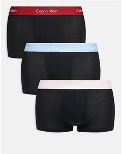Комплект из 3 трусов-боксеров Icon Cotton Stretch с низкой посадкой, черного цвета с красно-сине-кремовыми поясами Calvin klein