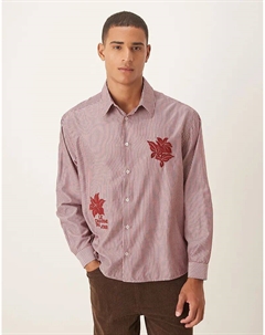 Рубашка свободного кроя с цветочной вышивкой из поплина в бордовую полоску Asos design