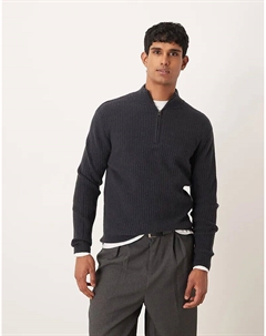 Вязаный джемпер с застежкой на четвертную молнию из смеси шерсти синего цвета Mango