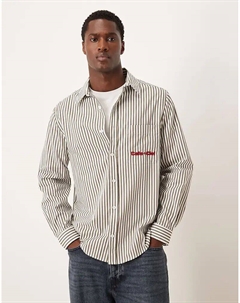 Свободная рубашка из поплина с вышивкой на груди в коричневую полоску Asos design