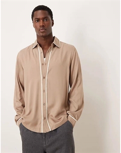 Рубашка классического кроя с контрастной окантовкой коричневого цвета Asos design